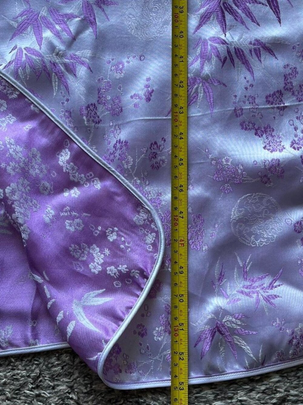 Purple Silver Floral Satin Cheongsam Dress Korean Floral Kawaii Elegant Formal - Picture 5 of 7